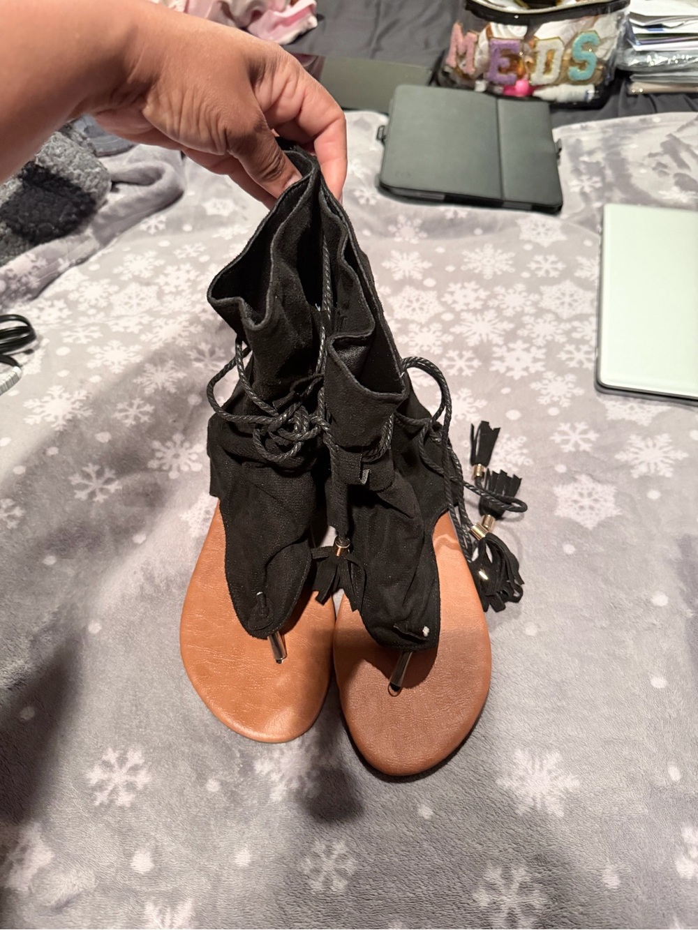 Black Lace-Up Gladiator Sandals for Women